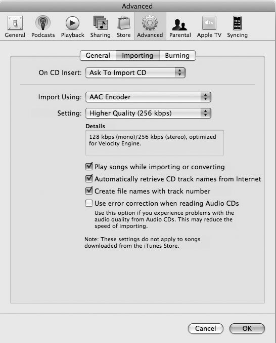 Рис. 5.14. Преобразование звуковых файлов с помощью iTunes