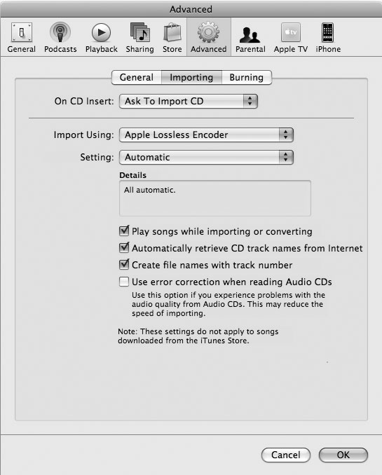 Рис. 9.5. Возможности iTunes по настройке качества звука довольно широки